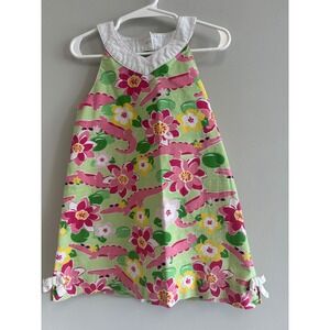 Gymboree Island‎ Lilly Girls Green Floral Pink Alligator shift Dress, Size4
